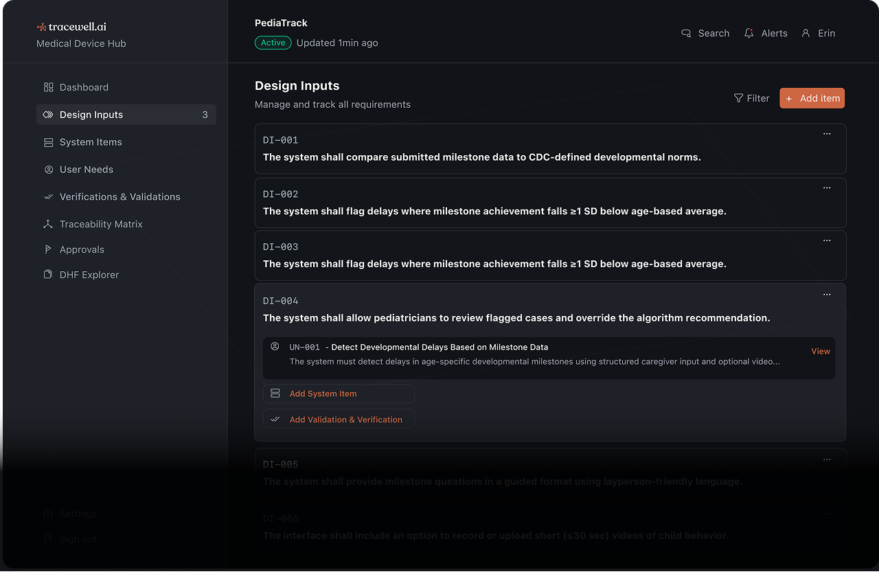 Tracewell AI Dashboard Interface